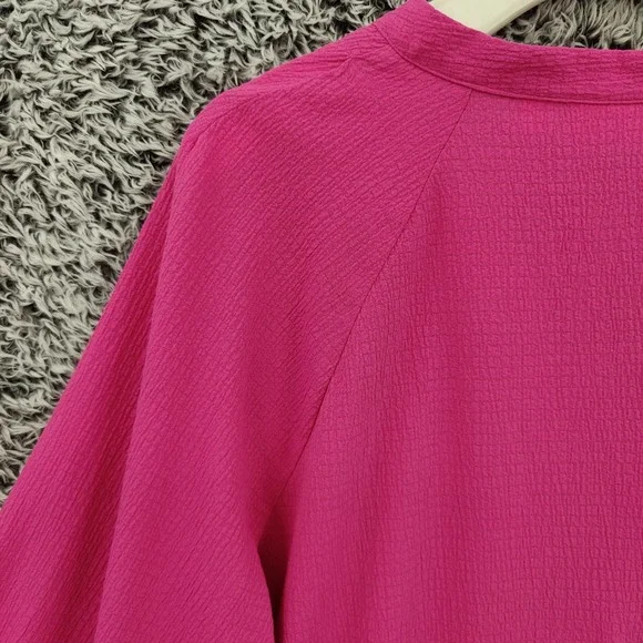 Belle Kim Gravel Womens Gauzy Preppy Lightweight Top L Hot Pink Textured VNeck - Picture 12 of 16